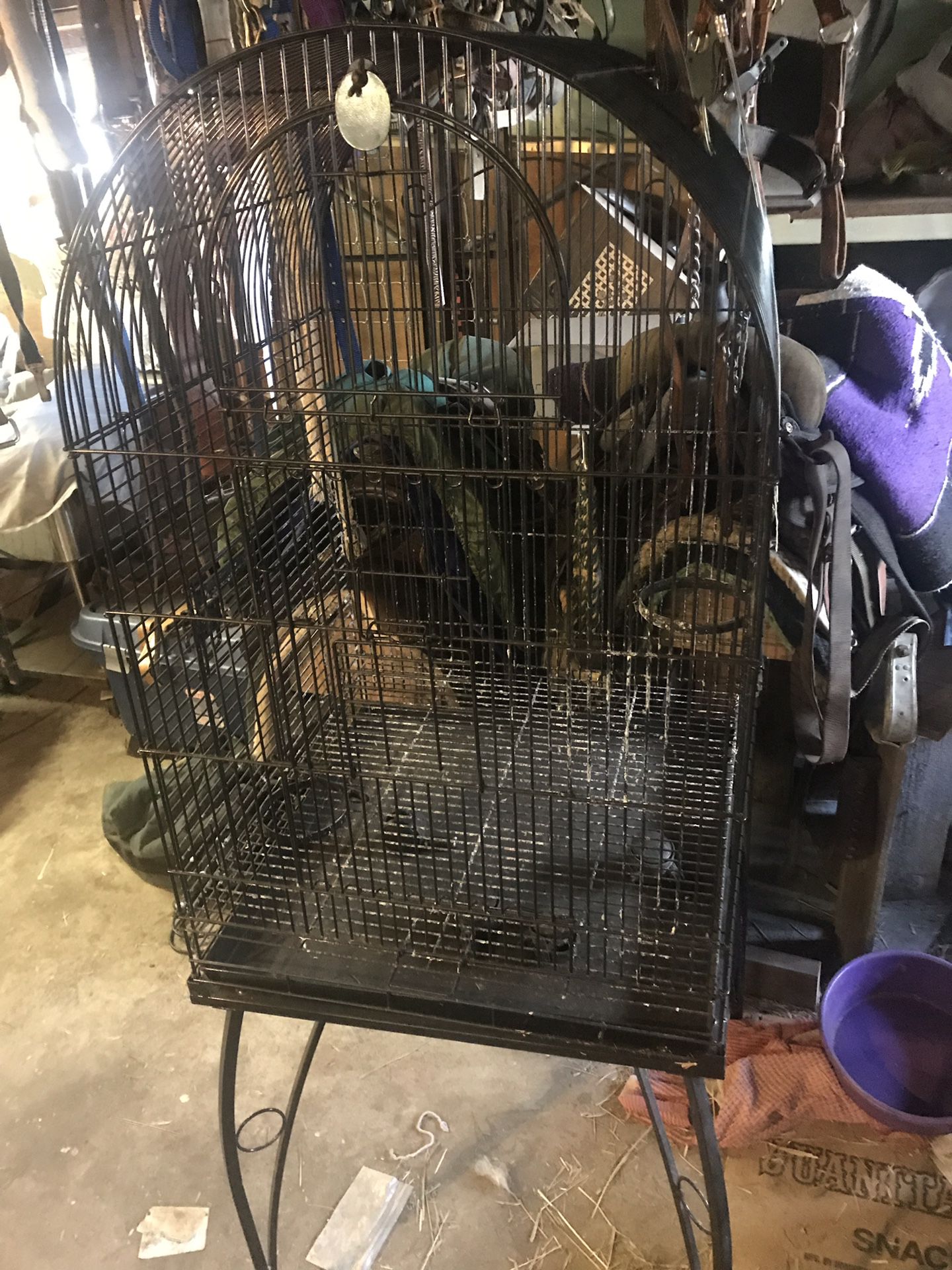 Very large bird cage on stand with wheels $75