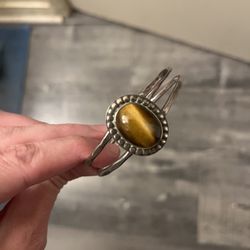 Vintage Tiger’s Eye Sterling Silver Cuff Bracelet