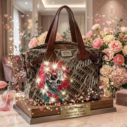 Ed Hardy Beautiful Ghost Lg Shoulder Bag Crystal Rhinestone Leather Trim Cotton
