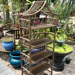 1970s Vintage Chinoiserie Pagoda Etagere: 34ʺW × 12ʺD × 70.5”H 