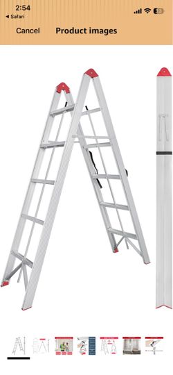 Aluminum 5 Step Folding Ladder with Anti-Slip Pedal, 14.1 LBS, Compact & Lightweight, 330 LBS Capacity, Collapsible Ladder with A Frame Design for Ind