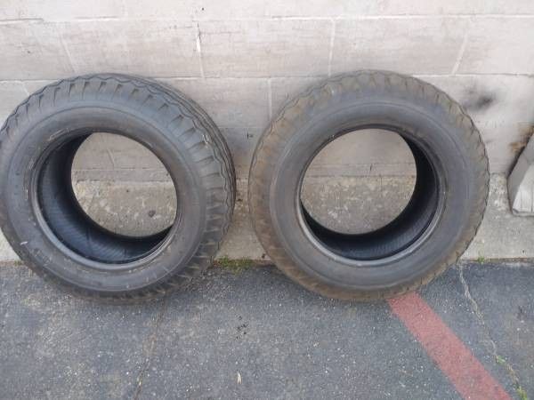 two old 9.50-16.5 bias ply tires. good for rollers or a cruising hotro