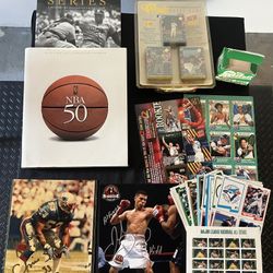 Assorted Sports Memorabilia Lot - Books - Cards - Autographed Photos - Stamps