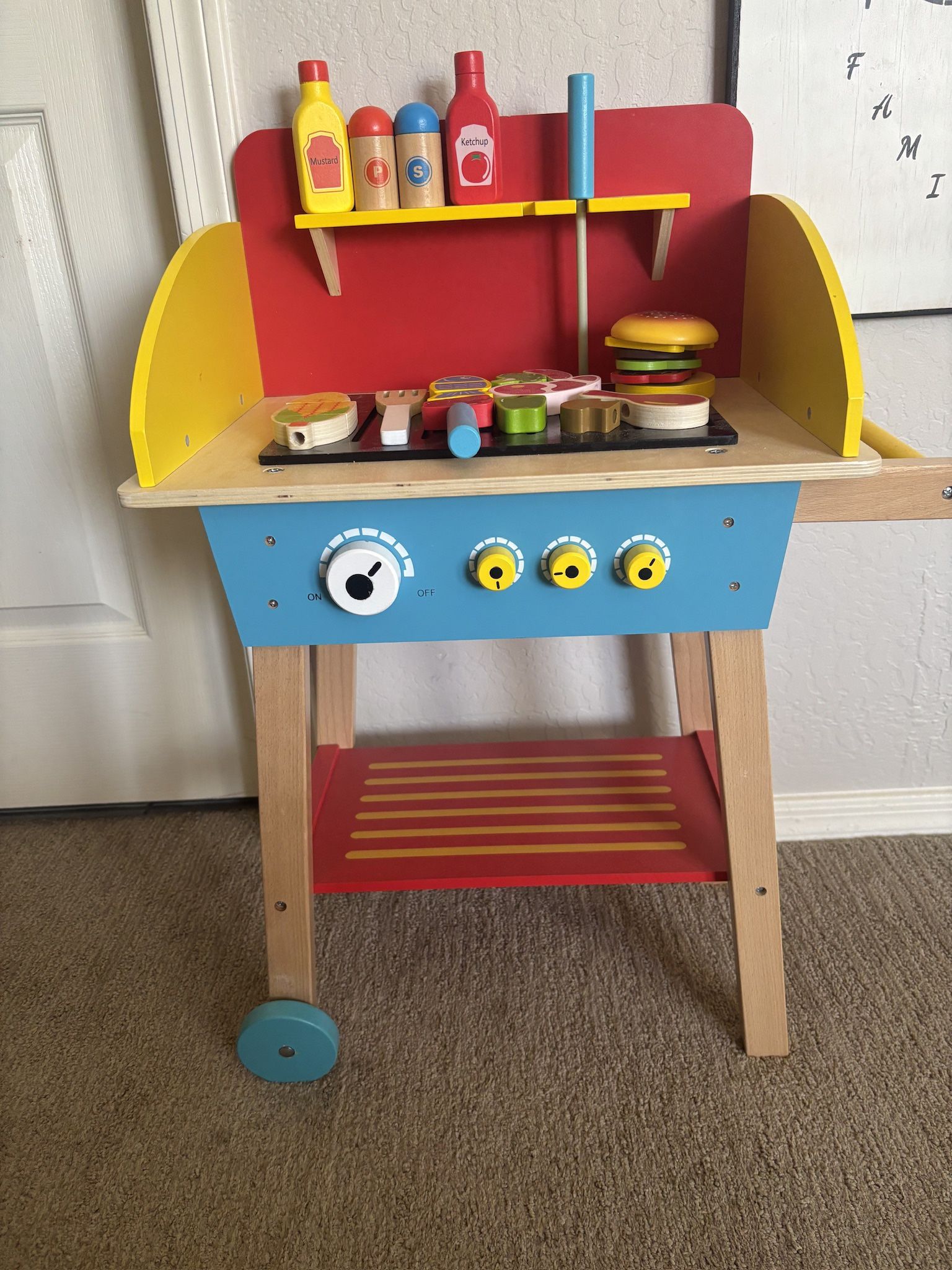 Cook 'N Grill Wood Toy BBQ Set-toddler Kid Play 