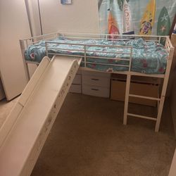 Twin White  loft style bed with slide