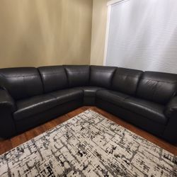 Genuine Sectional Leather Sofa with  Pillows