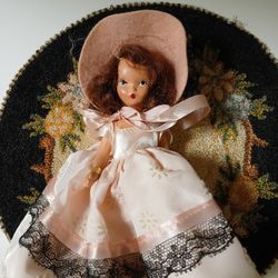 Antique Doll Pink &  Black Dress Bonnet