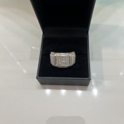 Men’s 1/2 CTW Diamond Cluster Ring in 18K White Gold–Plated Sterling Silver—serious sparkle.