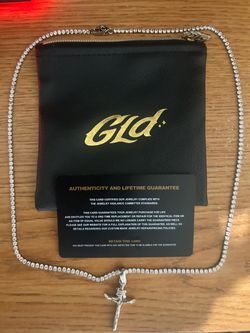 GLD Tennis Chain Necklace with Crucifix Pendant