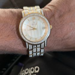 Bulova Men's Watch stainless steel two tone Swarovski Crystals C976933 Wrist Size 10