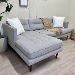 WE DELIVER! 🚚 - West Elm Light Gray MCM Tufted L Sectional Couch with Chaise