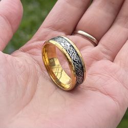 Size 12.5 Mens Large big Celtic black dragon wedding Ring band stainless Steel