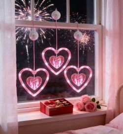 Pink LED Heart Window Hanging Lights Set of 3