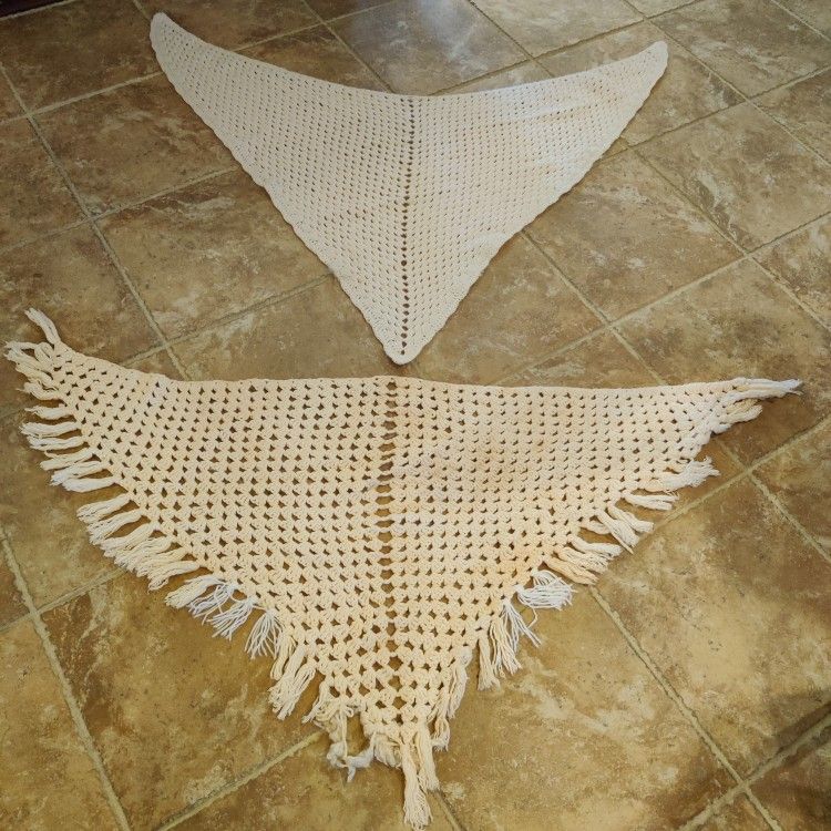PAIR OF VINTAGE KNITTED SHAWLS