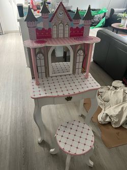 Kids Princess Castle Vanity Table and Stool Set