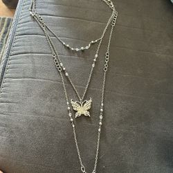 Triple Chain Butterfly Necklace 