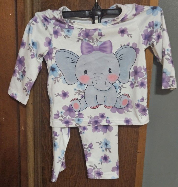 3-6: Months Adorable Elephant Print Kids 2 Piece Set 