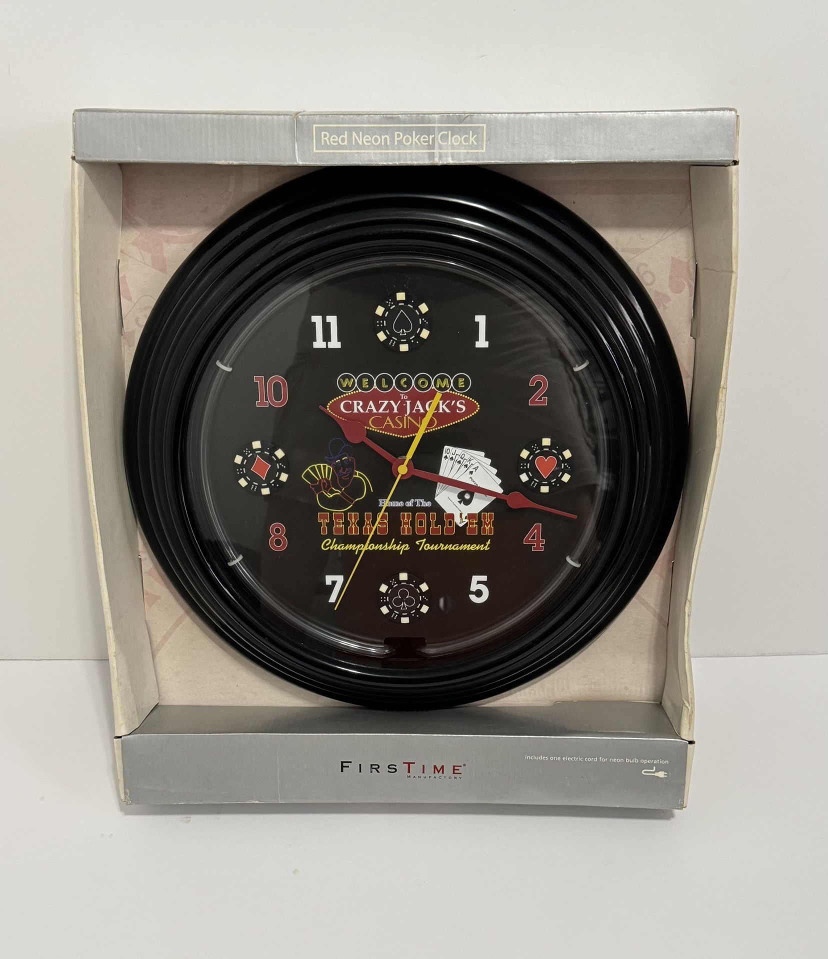 Championship Poker Wall Clock w/ Neon Light (NIB)