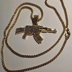 Mens 22" Gold Plated AK47 Chain / pendant