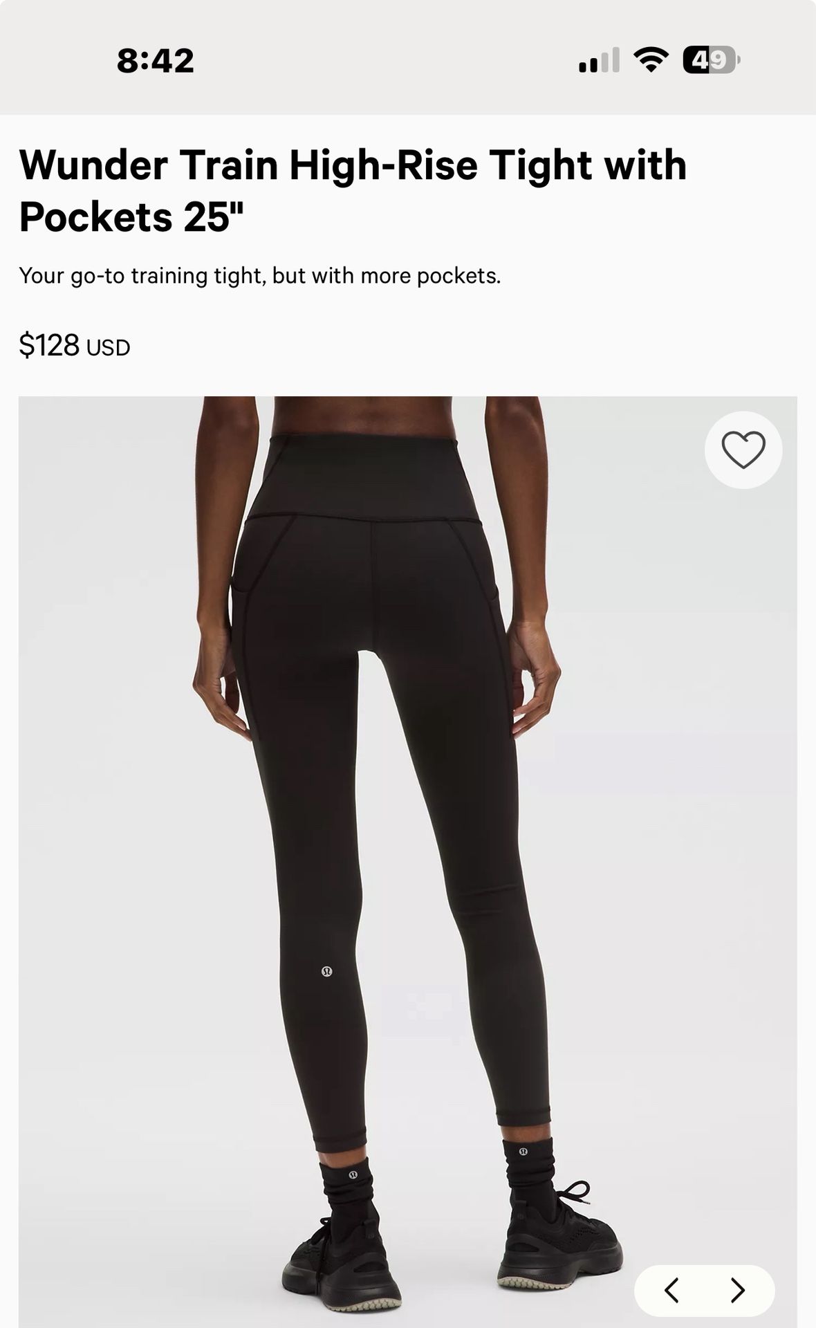 NWOT Black Lululemon Wunder Train High Rise W Pockets 25”