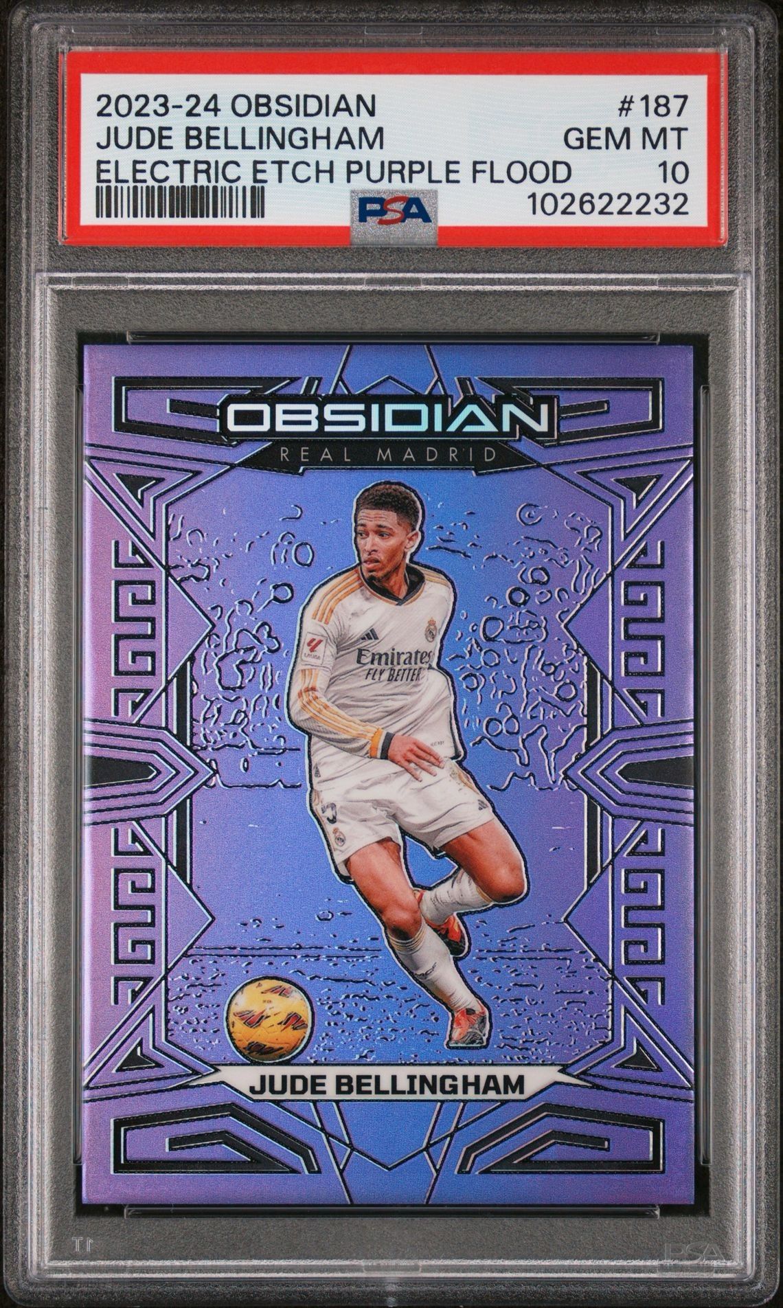 2023 Obsidian Jude Bellingham Electric Etch Purple Flood #187 /25 PSA 10