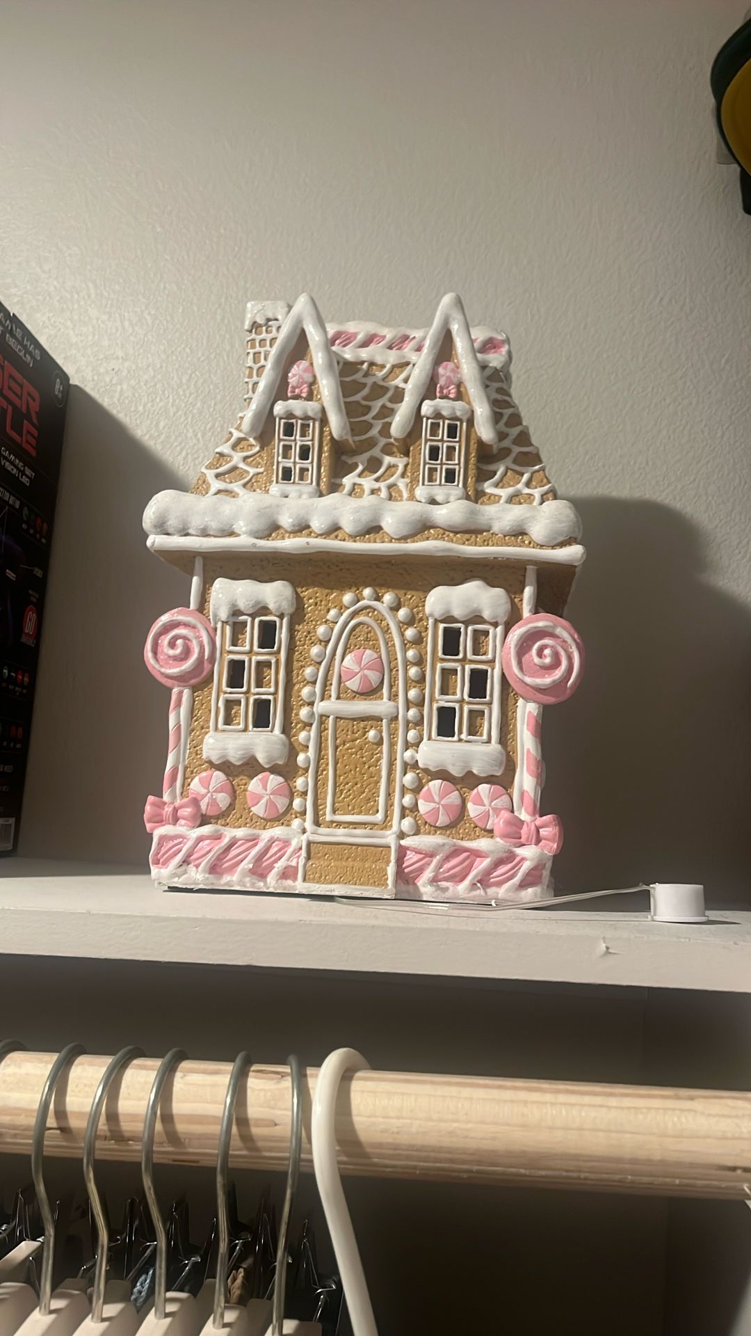 Decorative Pink Gingerbread House With Lights