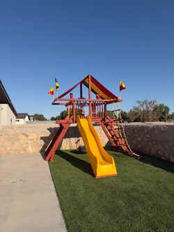 Wooden Swing Set Playset with Slide