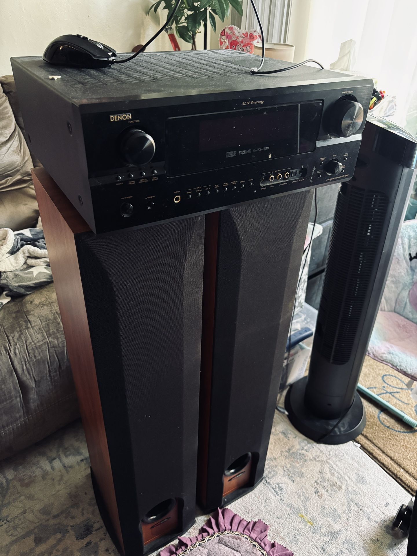 Denim Home Theater With Floor Standing Polk Audio