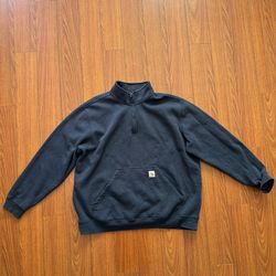 Carhartt Black Fleece 1/4 Zip Pullover Sweatshirt Men's Mock Neck Pockets