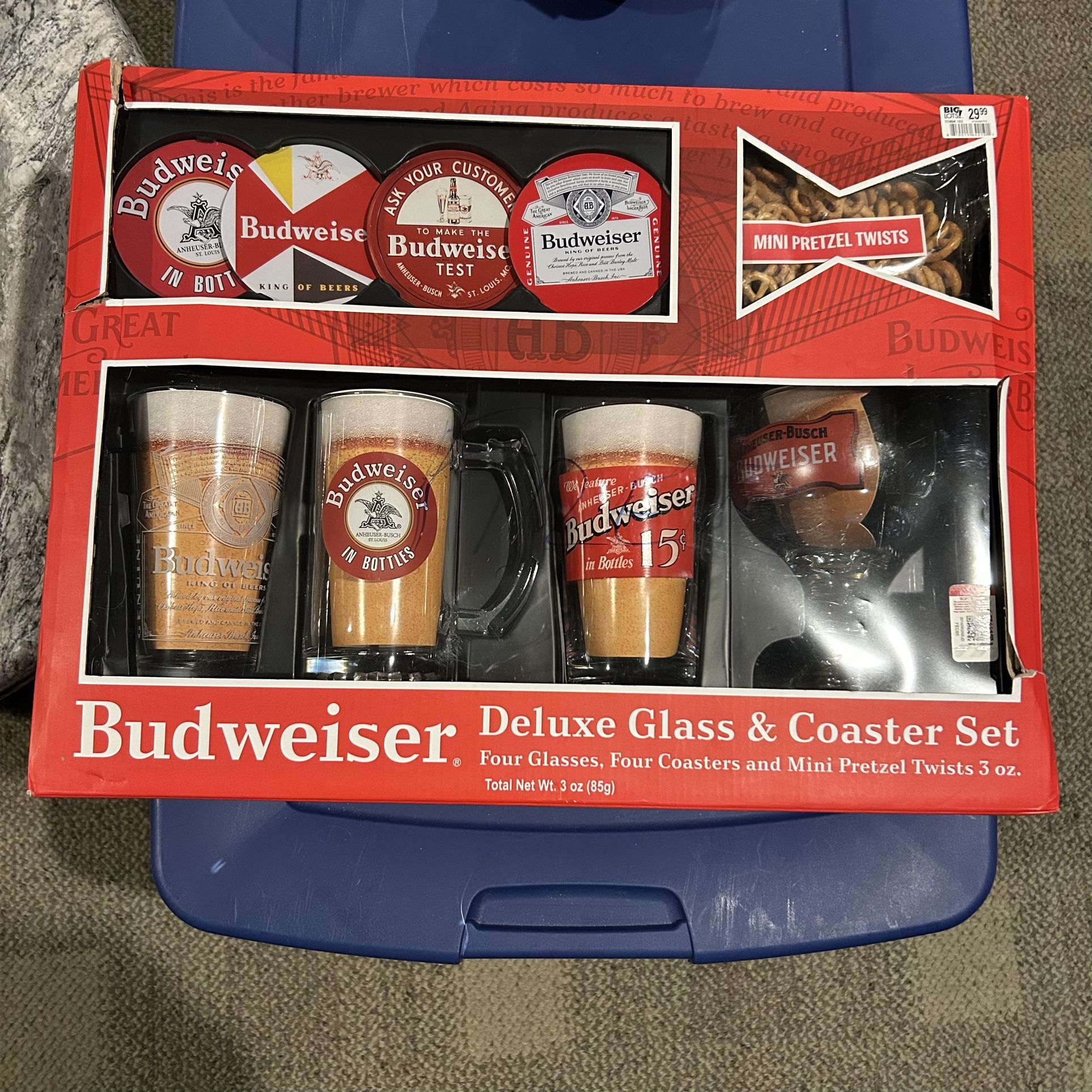 Budweiser Deluxe Glass & Coaster Set - NEW