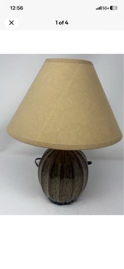 Vintage Studio Pottery Style Ceramic Table Lamp Drip Glaze Earth Tones Shade