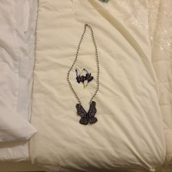 Beaded Butterfly Necklace And Earing Set