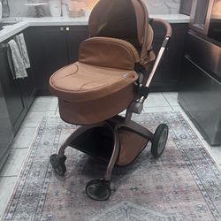 HOT MOM bassinet & stroller Brown Leatherette Excellent Condition