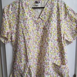 Flower Scrub Top Size L