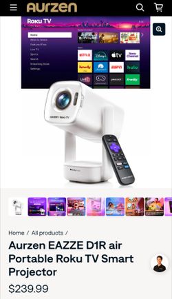 Smart Roku TV Projector with Remote Control