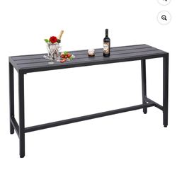 New in box Outdoor Bar Table, 63 Patio Console Pub Height Table with Powder Coated Steel Frame and Weather Resistant Waterproof Top for Hot Tub, Balco