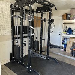 PRO SERIES Ultimate 3-1 Half Rack Functional Trainer w/Smith Machine Bar | 400lb Stack | Gym Equipment | Fitness | Commercial | Squat Rack 