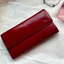 MONSAC Women’s Red Burgundy Leather Trifold with Inserts Long Wallet