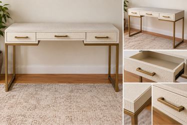 Ivory and Gold Three-Drawer Vanity Desk