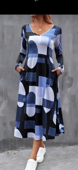 Geometric pattern midi dress with pockets