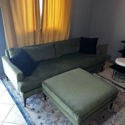 West Elm Green Sofa + Matching Ottoman