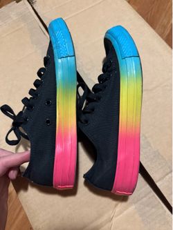 Mens 5.5 Converse Chuck Taylor All Star Black Canvas Rainbow Sole Shoes 164823F Woman's 7.5m
