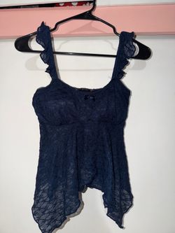 Navy blue lace top with bow detail #lace #feminine