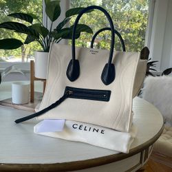 CELINE White Canvas And Leather Phantom Luggage Tote Bag