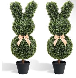 Artificial Bunny Topiary Trees Set of 2