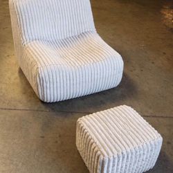 Boneless Floor Lounge Chair Indoor with Ottoman, Comfy Corduroy Lazy Sofa with High-Density Foam GRAY