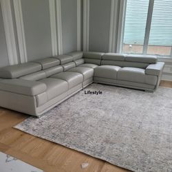 Leather, Made İn ITALY,Light  Grey Sectional,  Fast Delivery,  Finance Available 