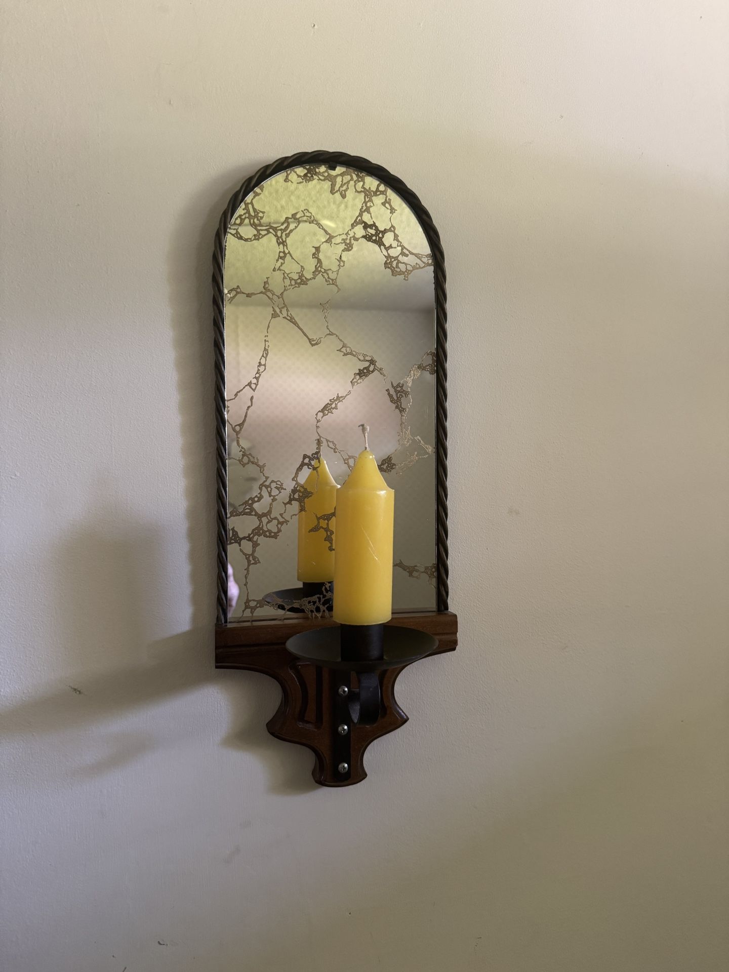 MCM Vintage Gilded Mirror & Candle Sconce