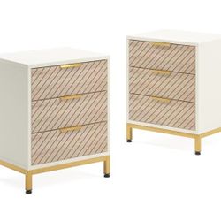 HL044 new in box Night Stands Set of 2, Nightstand with 3 Drawers White and Gold Light Wood Grain Nightstands Bedside End Tables Storage for Bedrooms