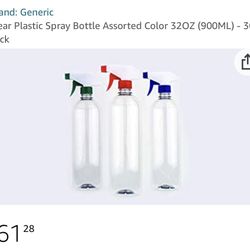 *NEW* Clear Plastic Spray Bottle Assorted Color 32OZ (900ML) - 30 Pack